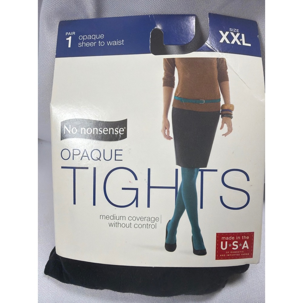 No Nonsense Opaque Tights Women XXL Black Silky Sheer To Waist Medium Coverage